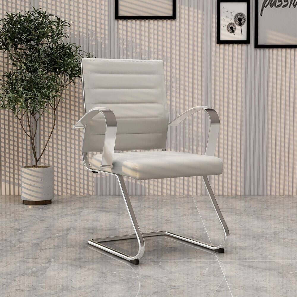 Angle. LeisureMod - Set of 4 Benmar Modern Leather Upholstered Office Desk Chair with Padded Armrests and Chrome Frame for Home or Office - Tan.
