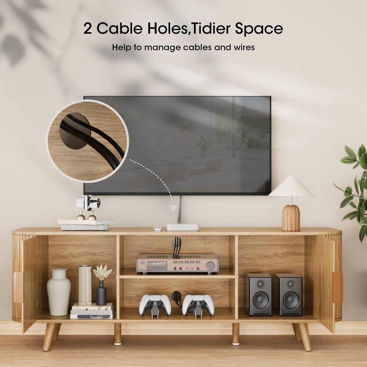 2 Cable Holes, Tidier Space  
Help to manage cables and wires