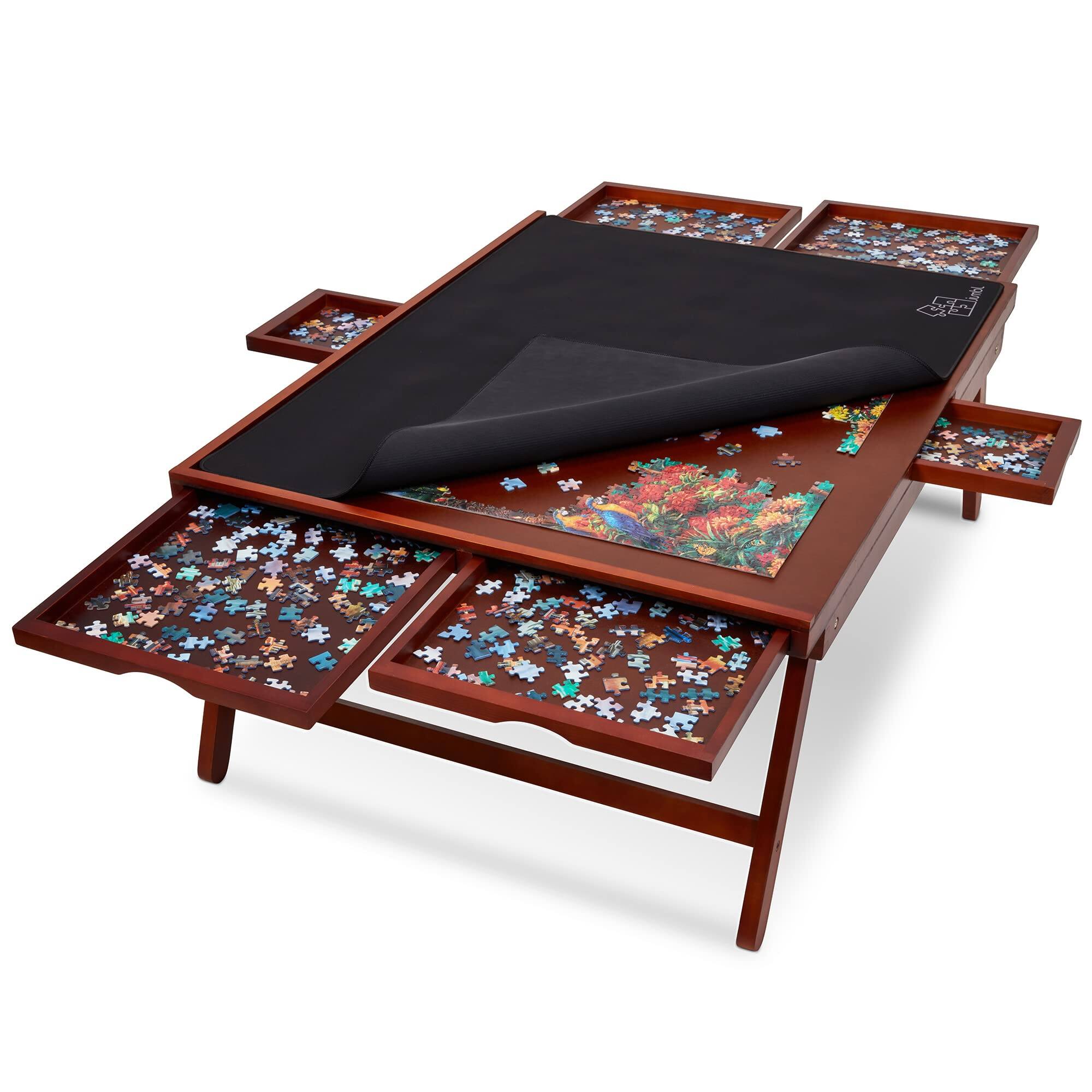 Jumbl - 1500-Piece Puzzle Board - 27 x 35" Wooden Puzzle Table with 6 Removable Drawers - Brown