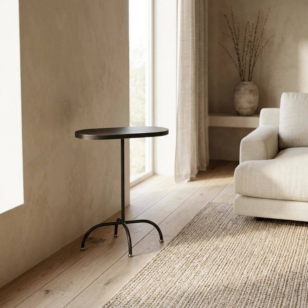 Alt View 3. Starlight Canyon Home - Geometric End Table, Industrial Oval Accent Side Table for Living Room - Black.