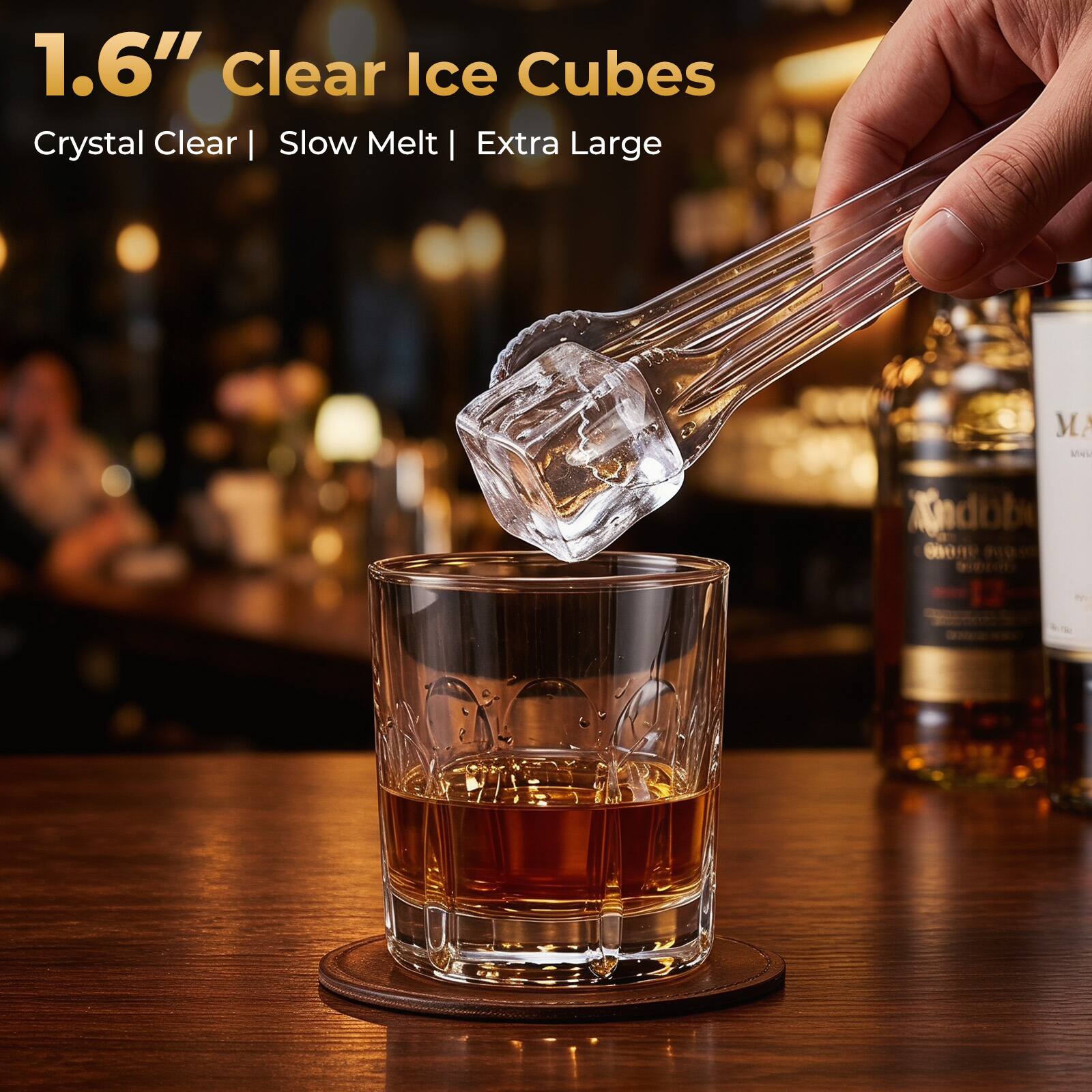 1.6" Clear Ice Cubes  
Crystal Clear | Slow Melt | Extra Large