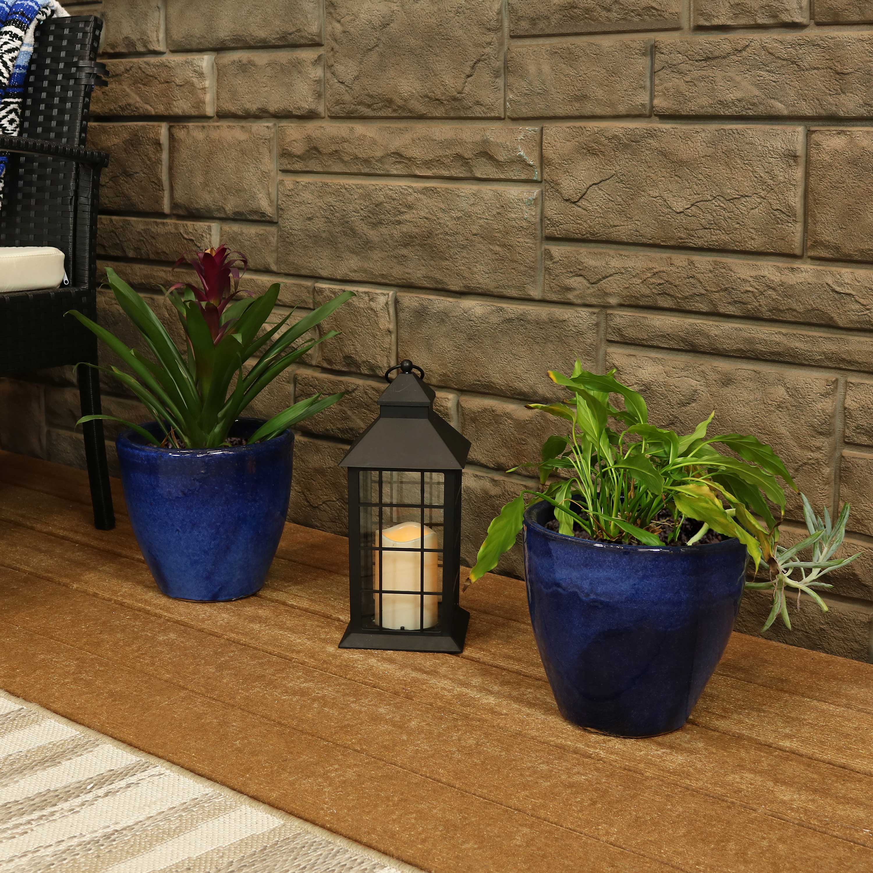 Alt View 1. Sunnydaze - 8 in Resort Glazed Ceramic Planter - Set of 2 - Imperial Blue.