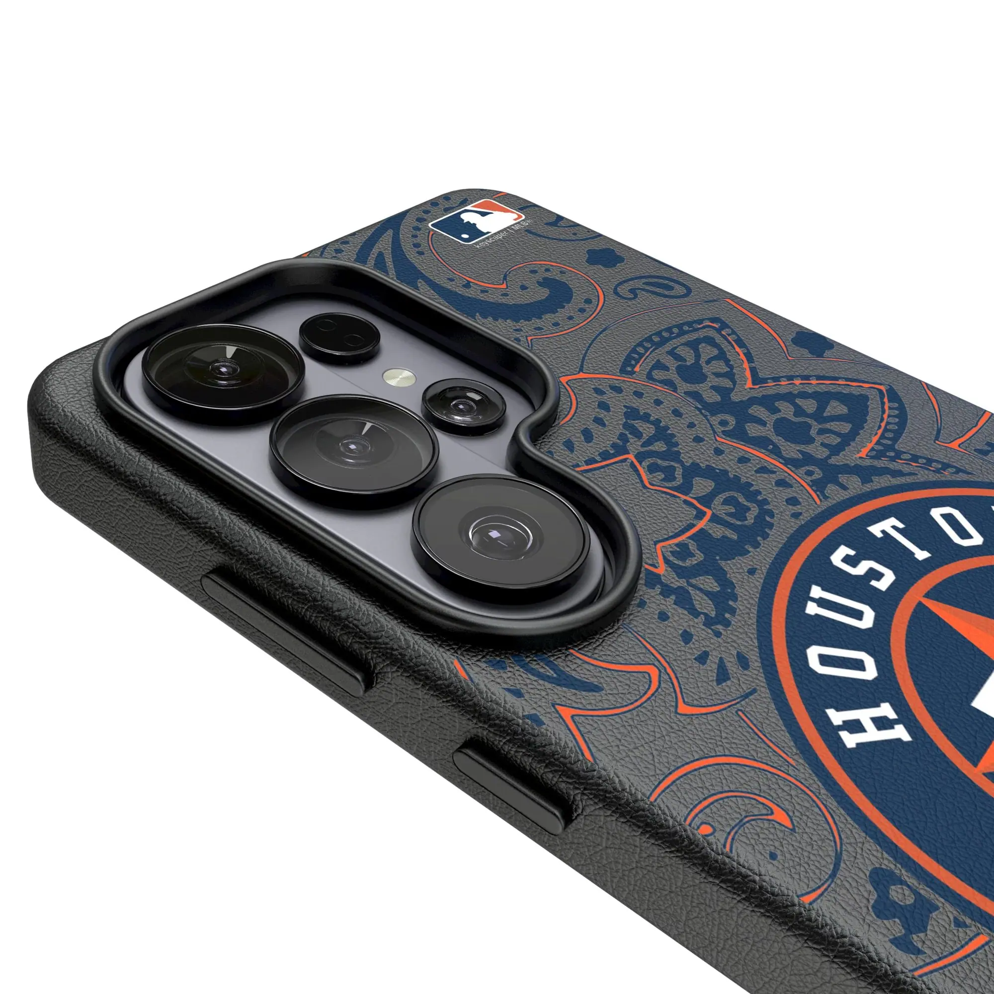 Alt View 2. Keyscaper - Houston Astros Paisley Galaxy Magnetic Bump Case - S25 - Black.