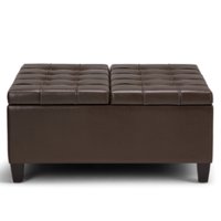 Simpli Home - Harrison 36 inch Wide Transitional Square Coffee Table Storage Ottoman in Faux Leather - Chocolate Brown - Front_Zoom