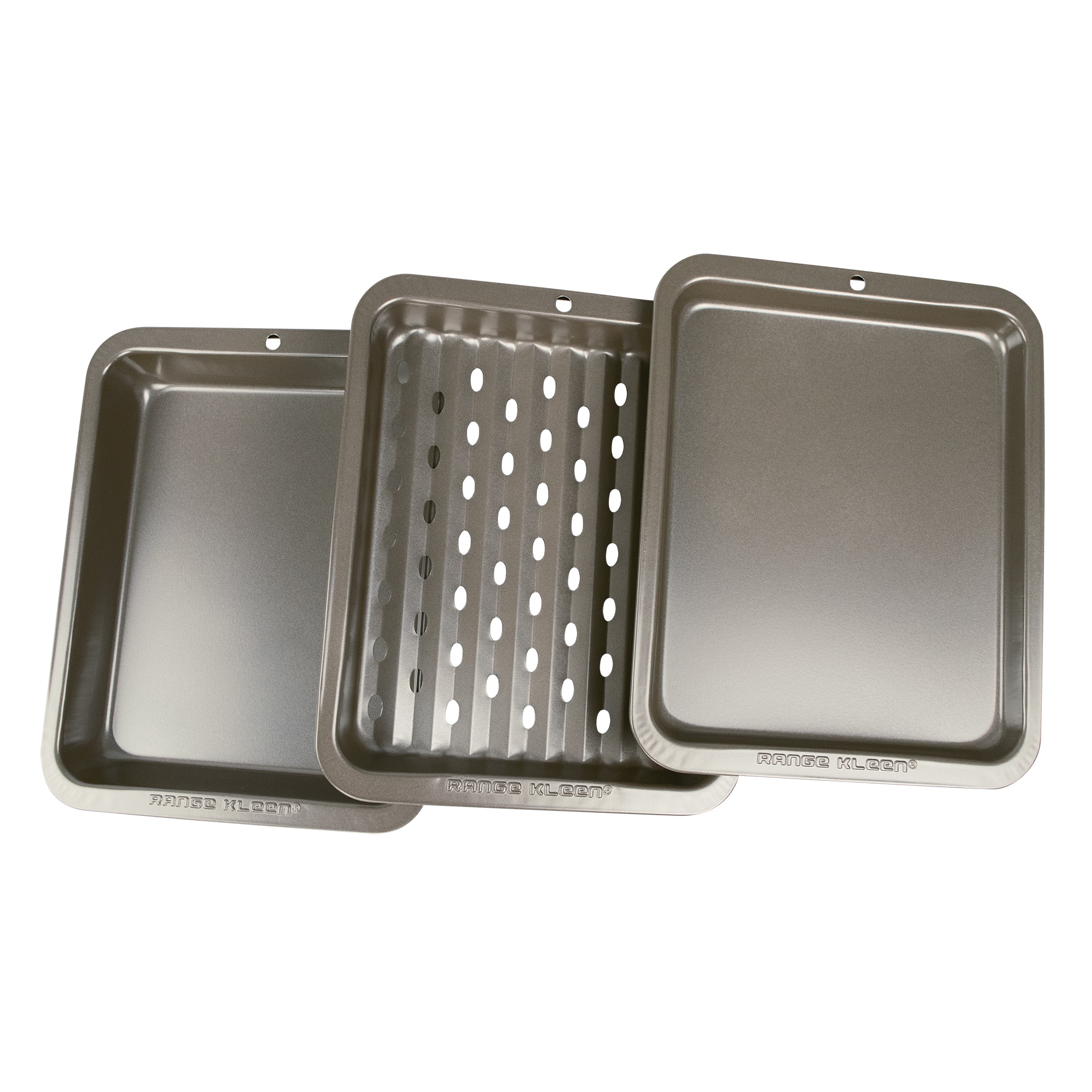 Range Kleen - BW5 3 Piece Nonstick Toaster Oven Bakeware Set: 8 x 10-Inch Cookie Sheet, Crisper Pan, and Roasting Pan - Alluring grey color