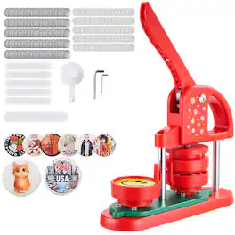 VEVOR - Button Maker Machine, 2.28 in, Plastic Pin Maker with 100pcs Button Parts, Circle Cutter and Hex Wrenches - Red