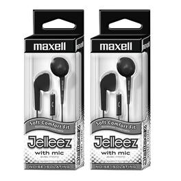 Maxell - Jelleez Soft Earbuds with Mic, Black, Pack of 2