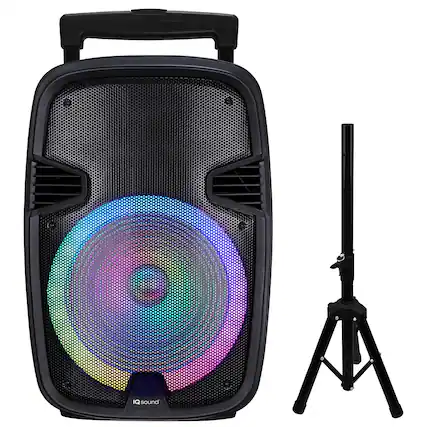 Front. iQ Sound - IQ Sound 15 Inch Portable Bluetooth Speaker with Tripod Stand.