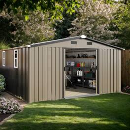 Mondawe - 10x12 FT Outdoor Storage Shed with Color Steel Plate and Two Daylight Windows - Brown