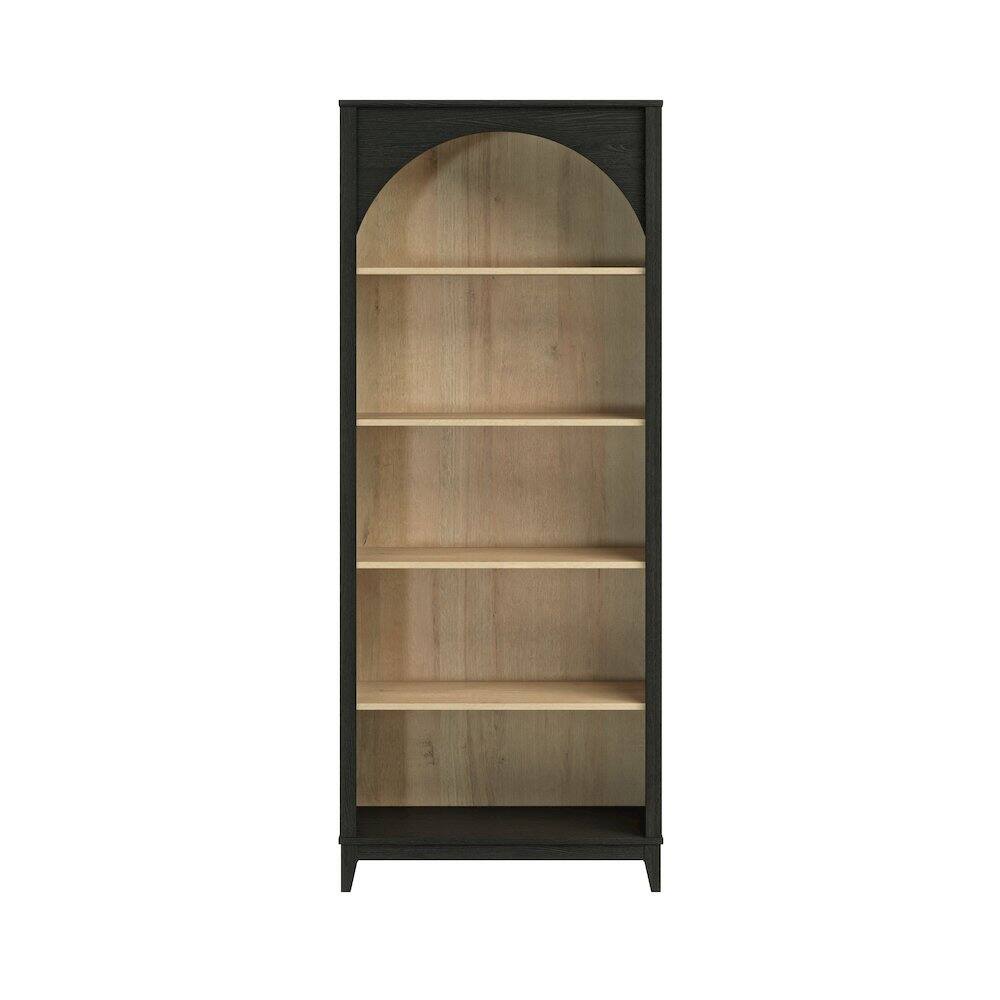 Front. Prepac - Ark 78" Tall 5-Tier Arched Bookcase, Black Oak with Oak Finish Interior - Black.