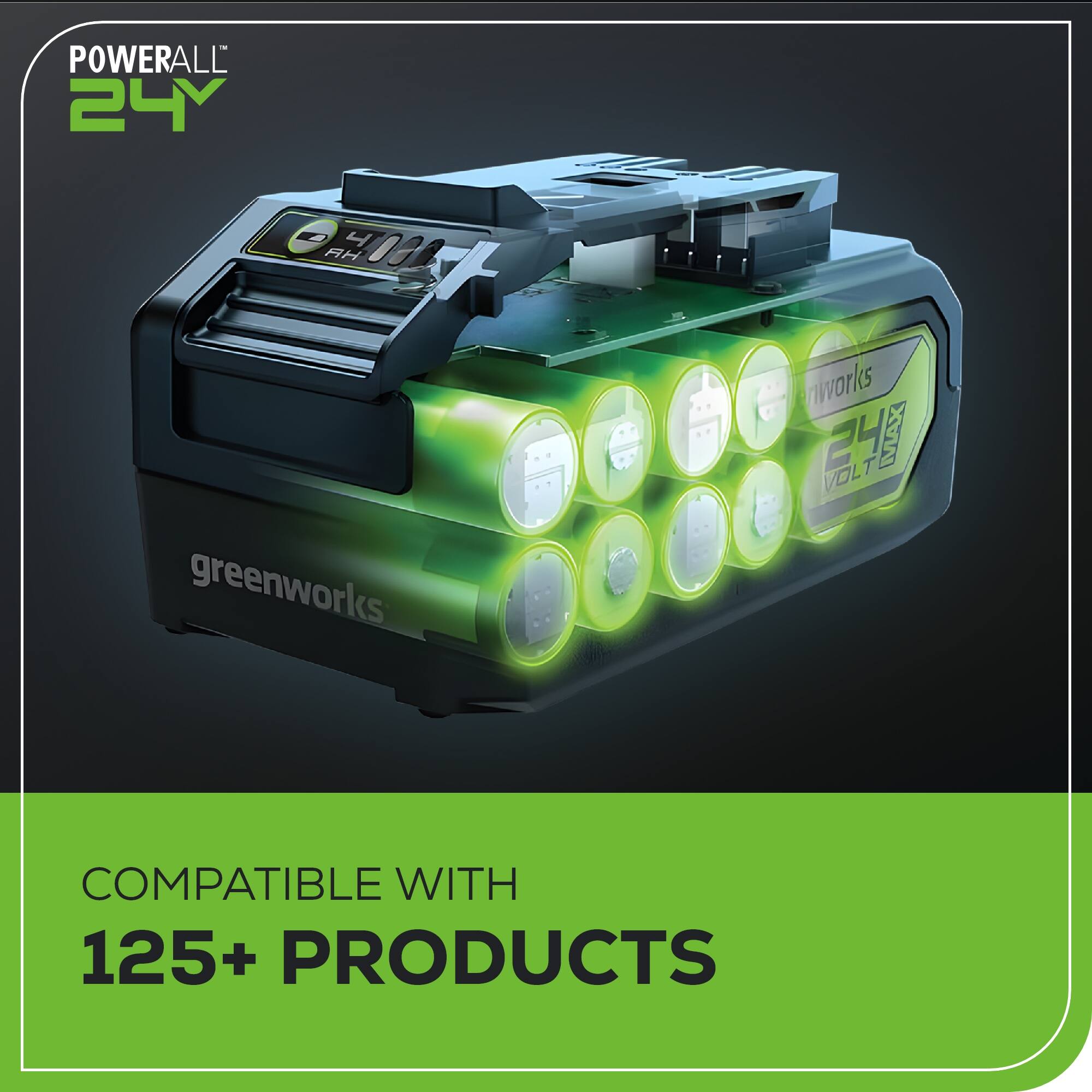POWERALL 24V  
greenworks  
COMPATIBLE WITH 125+ PRODUCTS