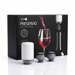 Preservio - Wine Fresh for 5x Longer – Precision Pressure + 2 Silicone Stoppers - White and Grey