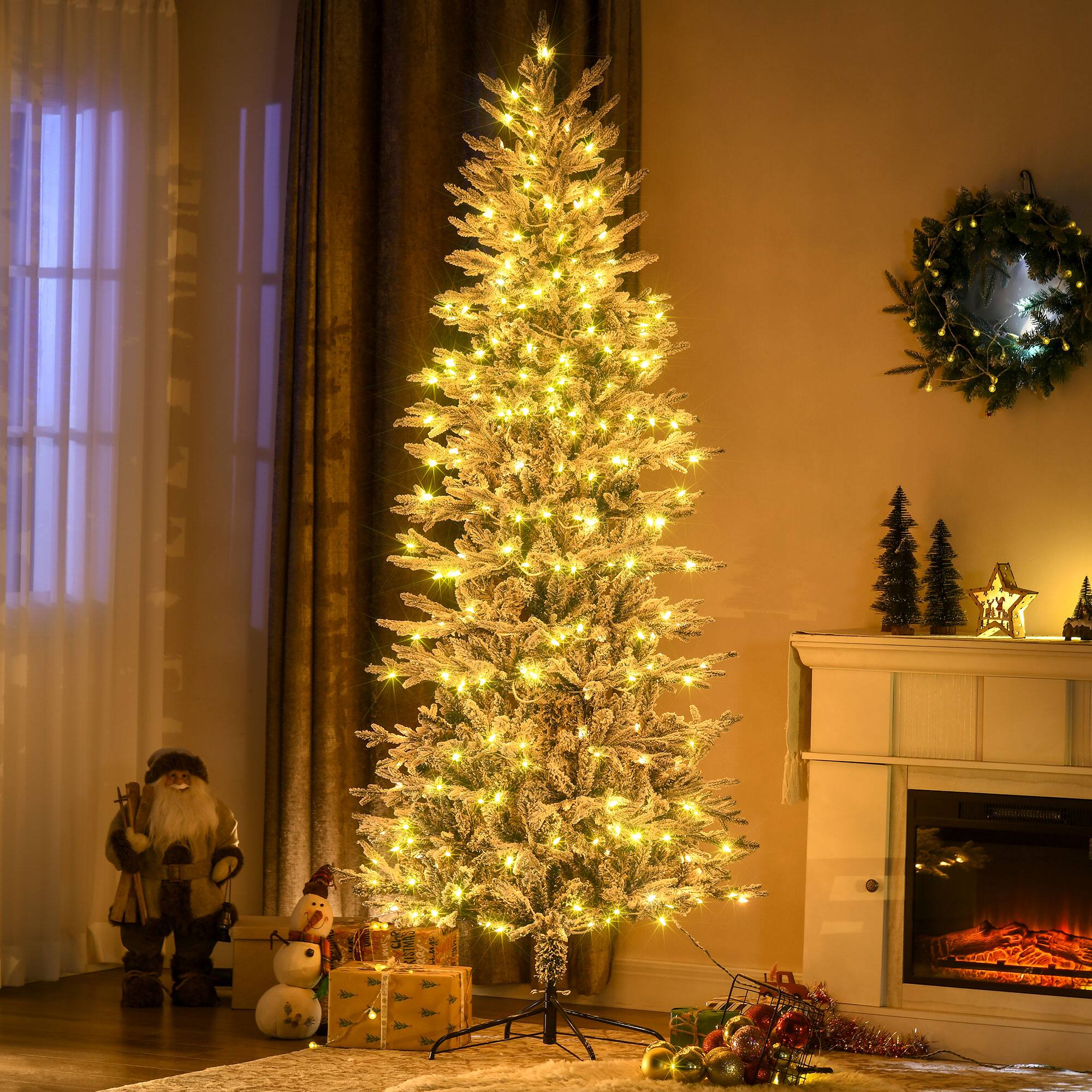 Alt View 7. Ecooso - 7.5ft Tall Prelit Artificial Christmas Tree with 850 Snow Flocked Branches, 350 Warm Yellow Clear Lights, Auto Open - Green.