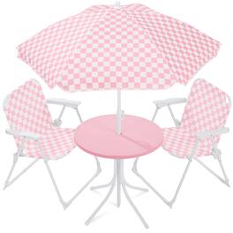 Best Choice Products - Kids Outdoor Table and Chair Set with Umbrella, 3-Piece Foldable Toddler Picnic Set Ages 2-5 - Pink - Pink / White