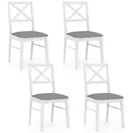 Gymax - Dining Chairs Set of 4 Upholstered Kitchen Side Chairs w/ Rubber Wood Frame White & Grey - White, Grey
