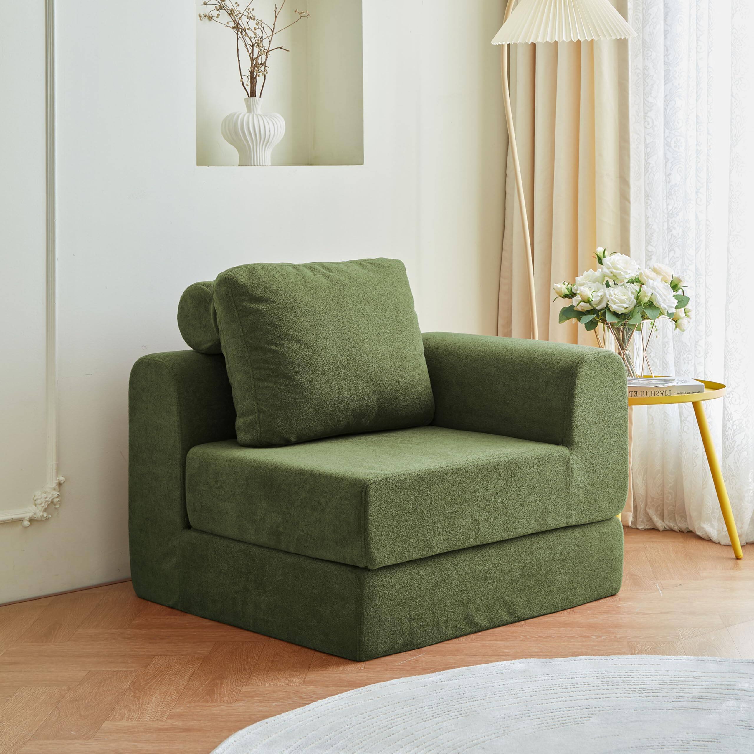 Alt View 4. JETRANSPORT - Convertible Folding Sofa Bed Multi-functional Sleeper Chair With Memory Foam And Support - Portable - Green Folding Sofa.