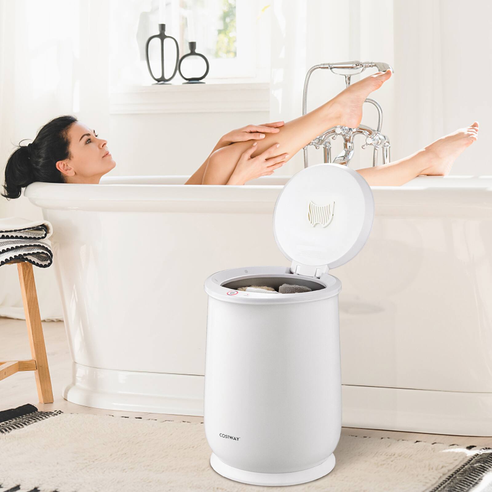 Alt View 3. Costway - Costway 21L Large Capacity Towel Warmer with Flip-top Lid Auto Shut off Fragrance Holder - White.