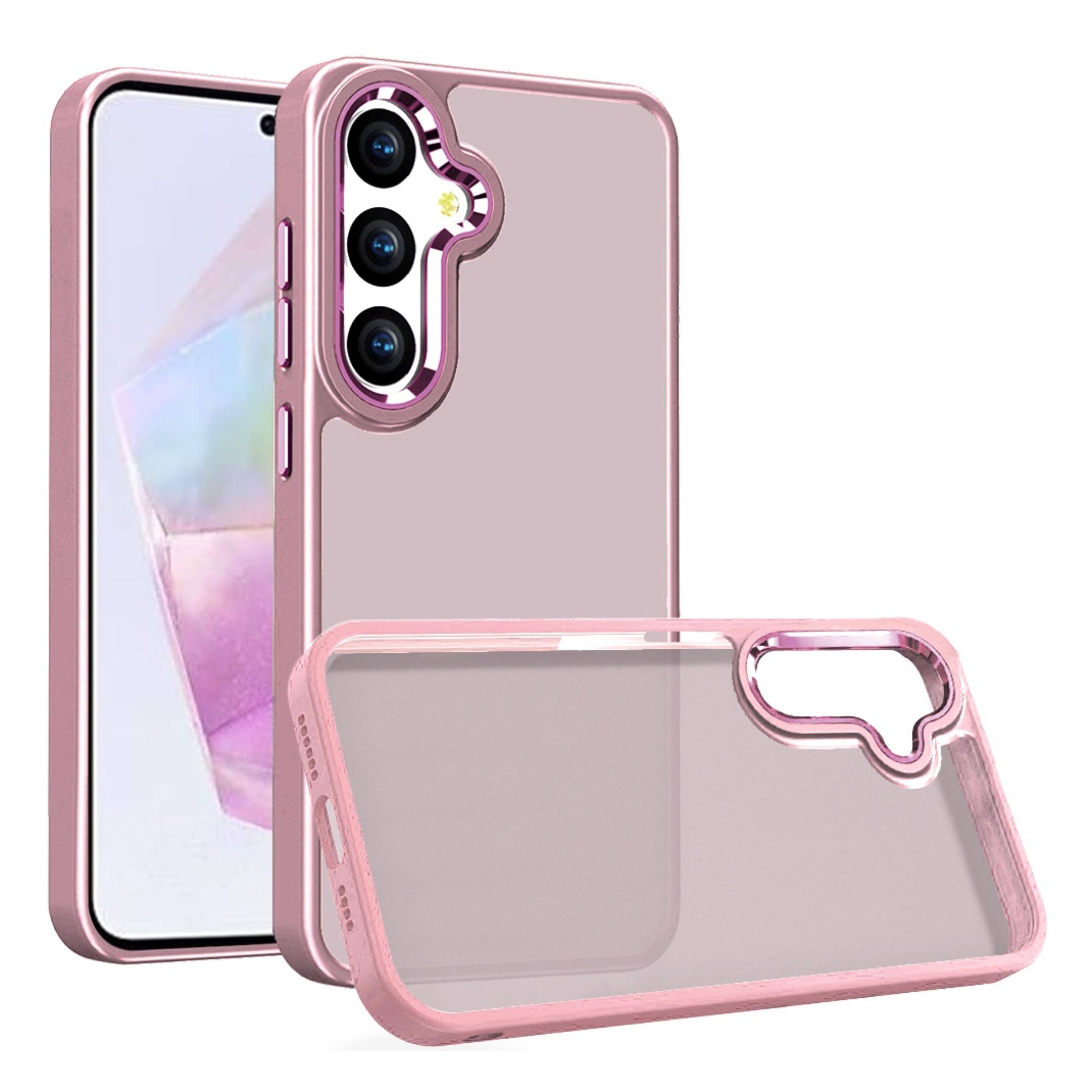 Kitcheniva - Soft Acrylic Hybrid Metal Buttons Phone Case With Tempered Glass For Samsung Galaxy A36/A56 - Light Pink price history on PriceWatchPro