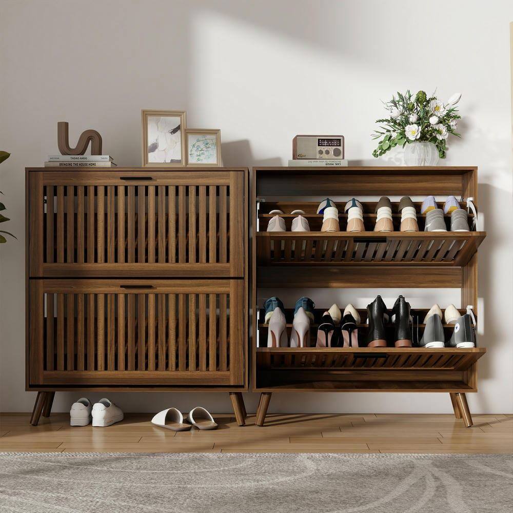 Alt View 4. Kadyn - Resenkos 31.5-Inch Large Capacity Shoe Cabinet with Movable Partitions - Walnut - Brown.