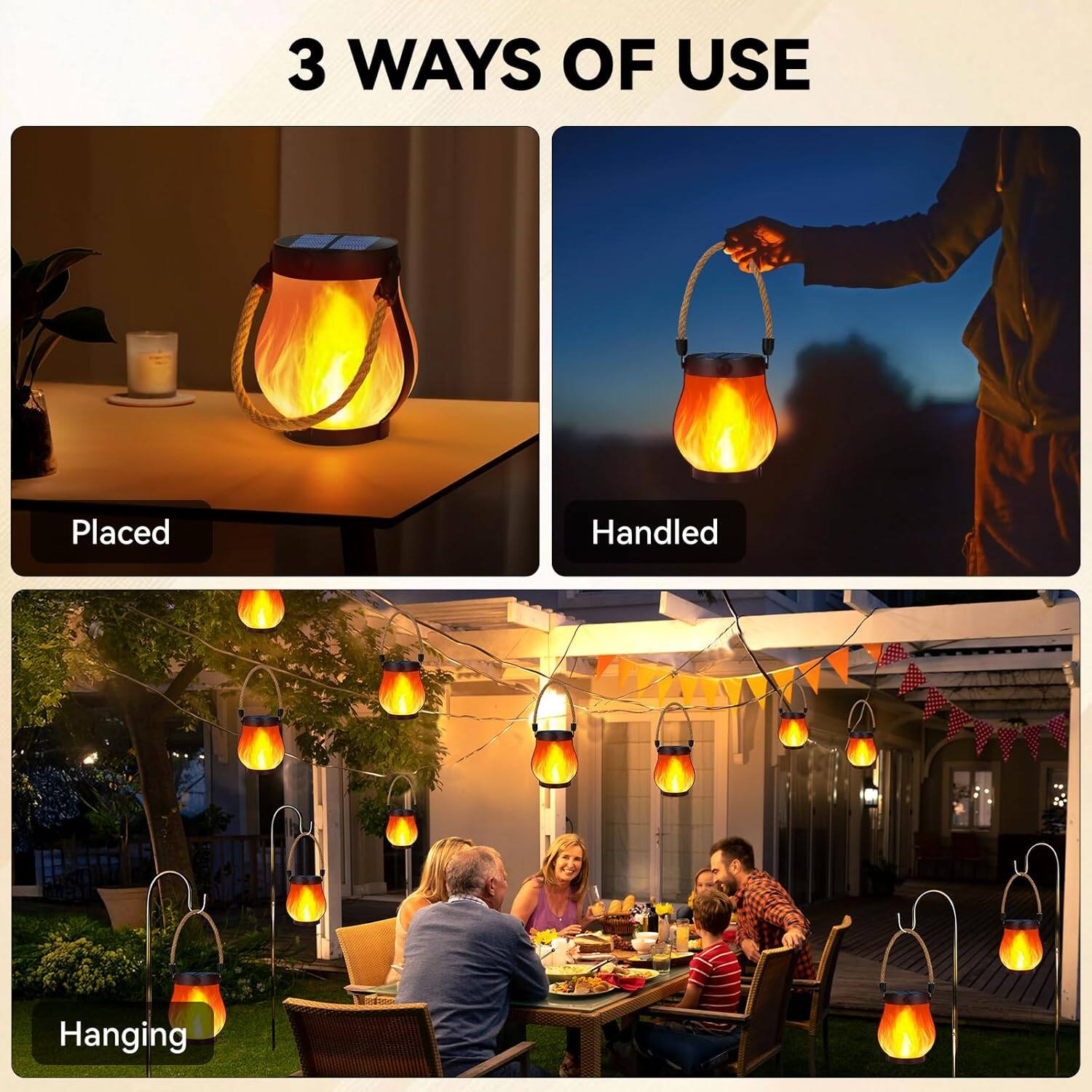 Auledio 1Pc Solar Lanterns Lights,Flame Garden Lights with 2
