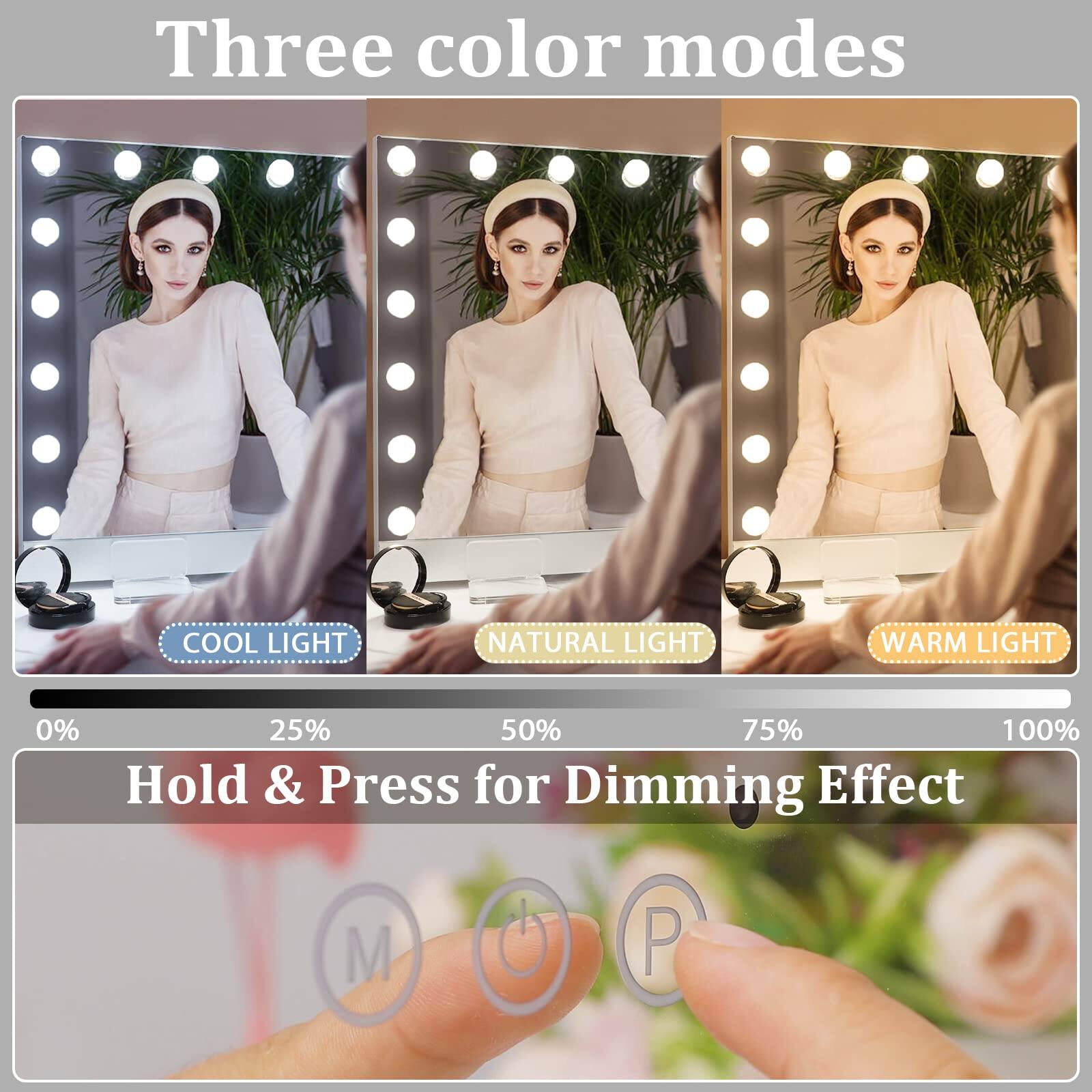 Three color modes

COOL LIGHT NATURAL LIGHT WARM LIGHT

0% 25% 50% 75% 100%

Hold & Press for Dimming Effect

M I P