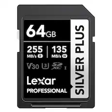 64GB 255 MB/s R 135 MB/s W V30 3 S2 I Lexar SILVER PLUS PROFESSIONAL