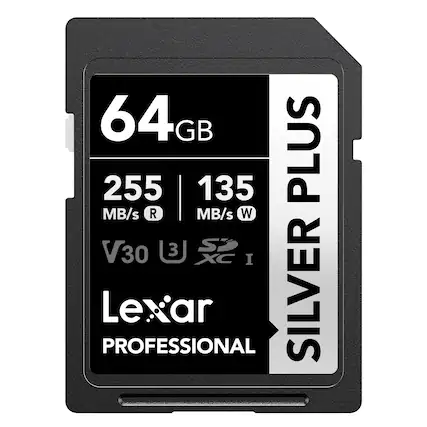 64GB 255 MB/s R 135 MB/s W V30 3 S2 I Lexar SILVER PLUS PROFESSIONAL