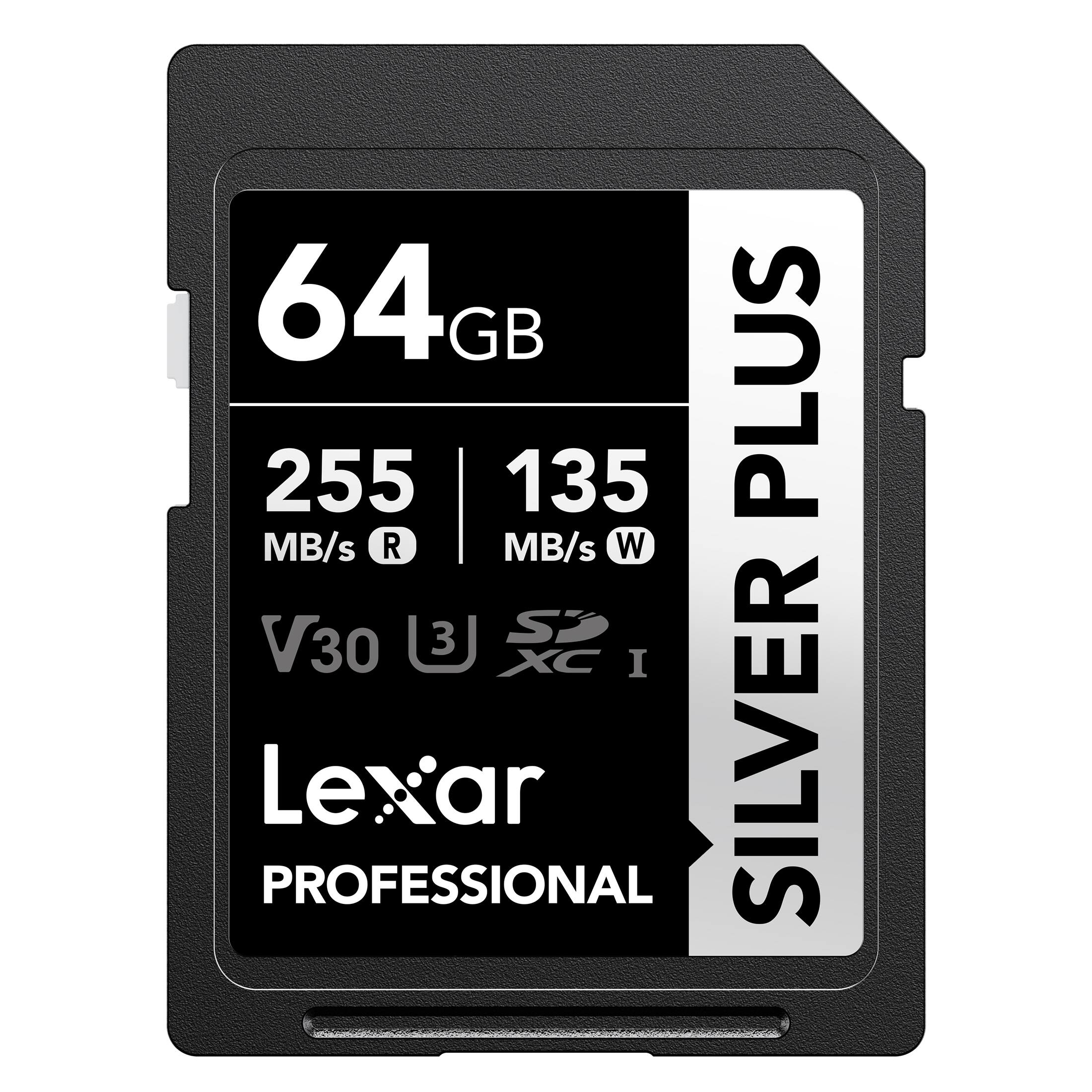 64GB 255 MB/s R 135 MB/s W V30 3 S2 I Lexar SILVER PLUS PROFESSIONAL