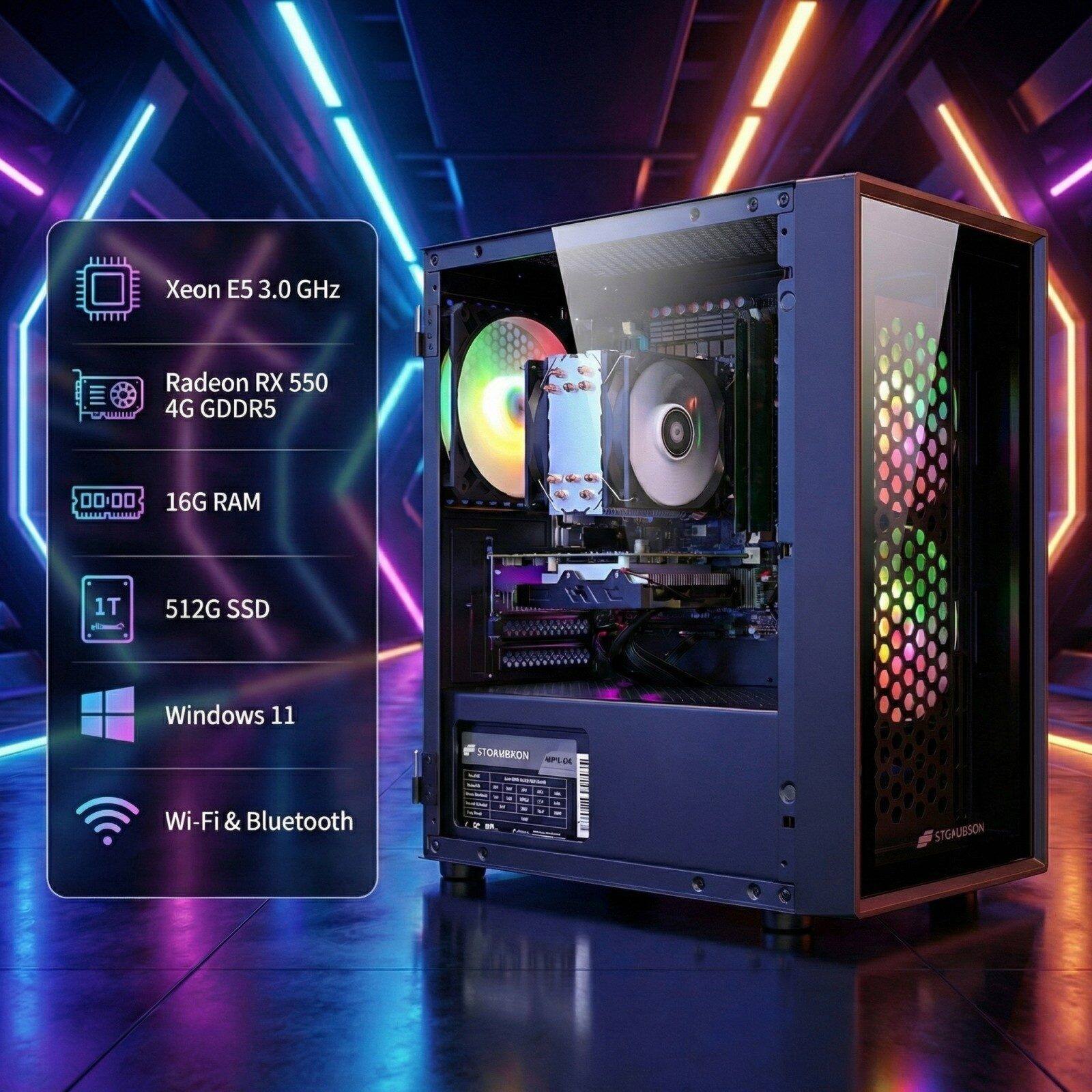 Xeon E5 3.0 GHz  
Radeon RX 550 4G GDDR5  
16G RAM  
1T 512G SSD  
Windows 11  
Wi-Fi & Bluetooth
