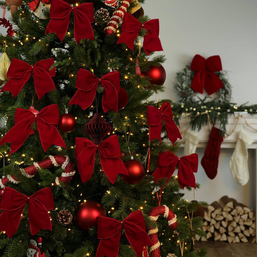Stylel Star 18pcs Vintage Red Christmas Bows Decor 6 Inch Cozy Rustic ...