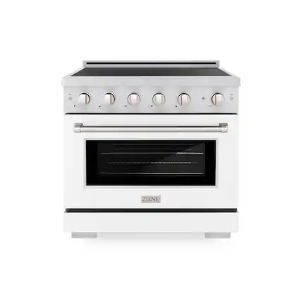 Front. ZLINE - 36 in. 5.2 cu. ft. Paramount Freestanding Induction Range with 5 Burners and Electric Oven with White Matte Door - Matte White.