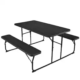 Gymax - Folding Picnic Table & Bench Set for Camping BBQ w/ Steel Frame - Black