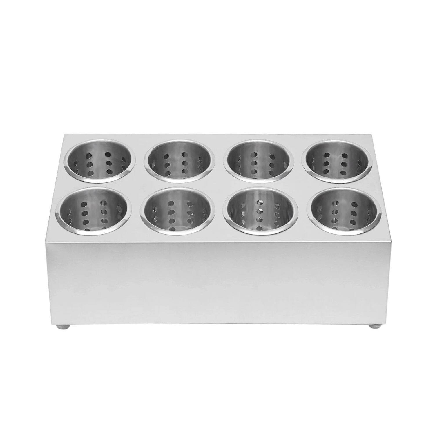 Alt View 1. Home Collection - 8-Hole Commercial Stainless Steel Flatware Holder – Silverware Organizer Storage Rack - Silver.