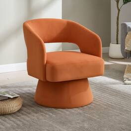 Lirago - 27" Wide 360° Swivel Modern Comfy Velvet Round Barrel Chair Velvet Accent Armchair - Orange