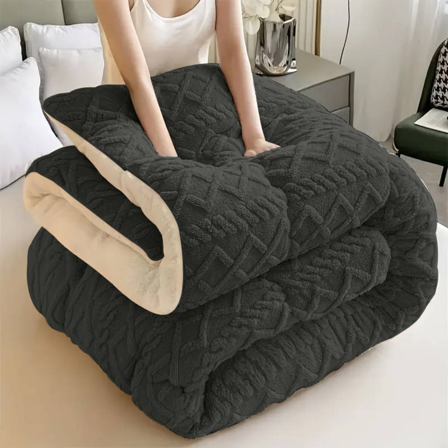 Alt View 4. Shatex - warm and thick queen 3 pieces comforter set extremely soft - gray.