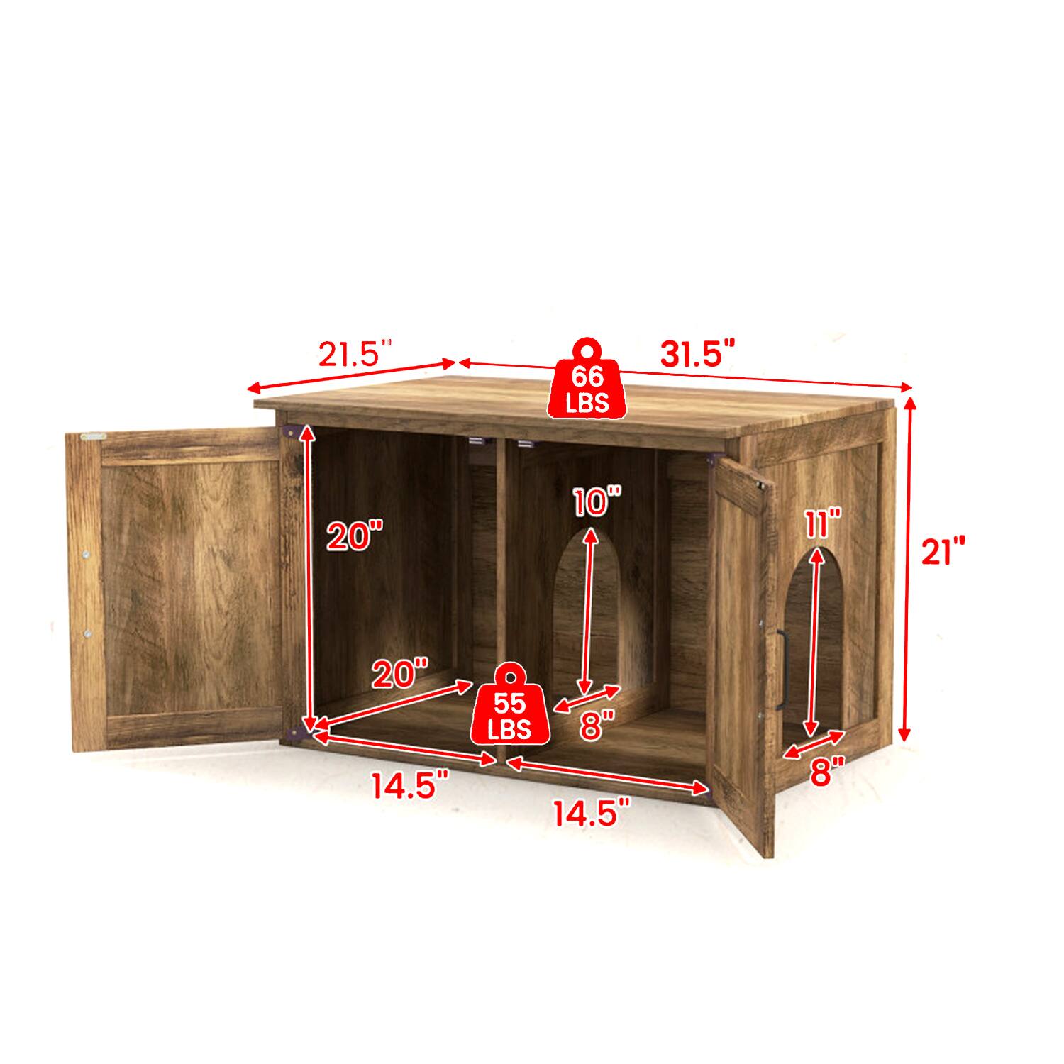 21.5"  
66 LBS  
31.5"  
20"  
10"  
11"  
21"  
20"  
14.5"  
55 LBS  
8"  
14.5"  
8"