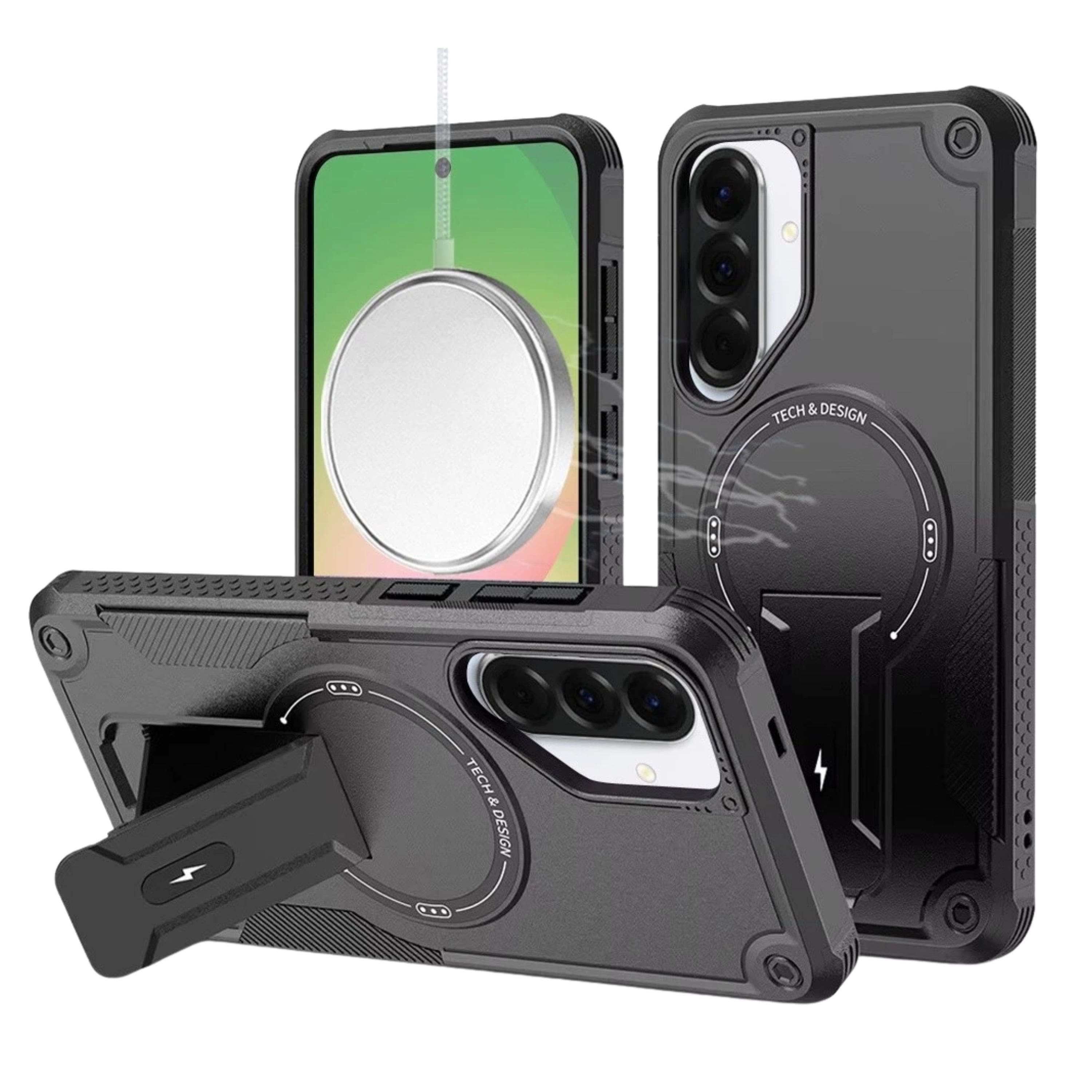 Kitcheniva - Rugged Grip Kickstand Magnetic Circle Phone Case With Tempered Glass Samsung Galaxy A57 5G - Black price history on PriceWatchPro