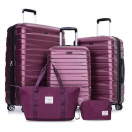 BreeBe - Expandable 5-Piece Hard PC Luggage Set with TSA Lock and 360° Wheels - Wine Red