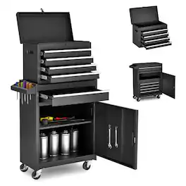 LOVMOR - Tool Chest 5-Drawer Rolling Tool Storage Cabinet with Detachable Top Tool Box Liner Universal Lockable Wheels Adjustable