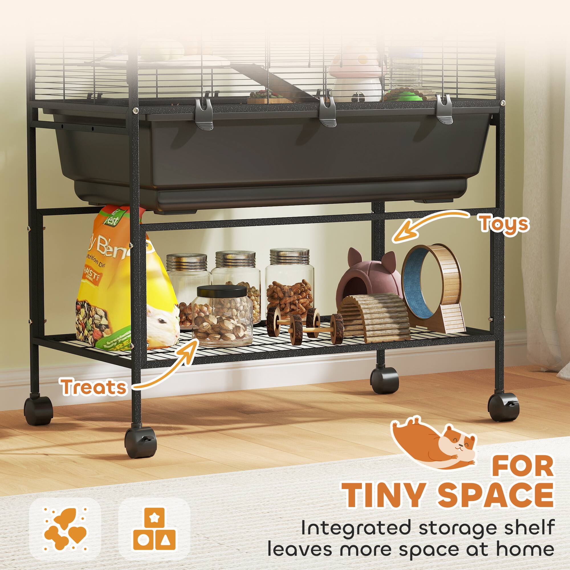 Ben DE STY Toys Treats FOR TINY SPACE  
Integrated storage shelf leaves more space at home