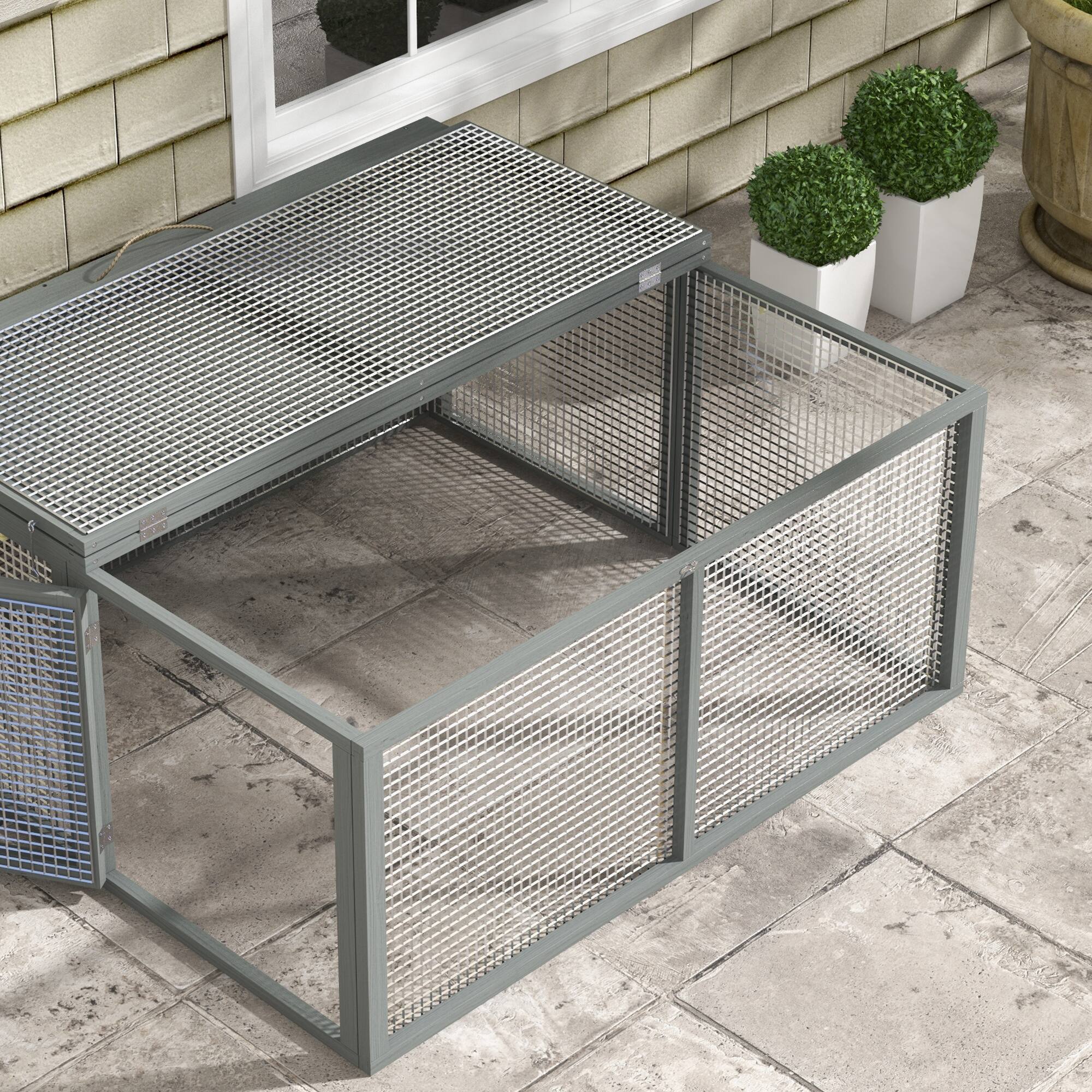 Alt View 8. Pawhut - Folding Rabbit Hutch - Grey.