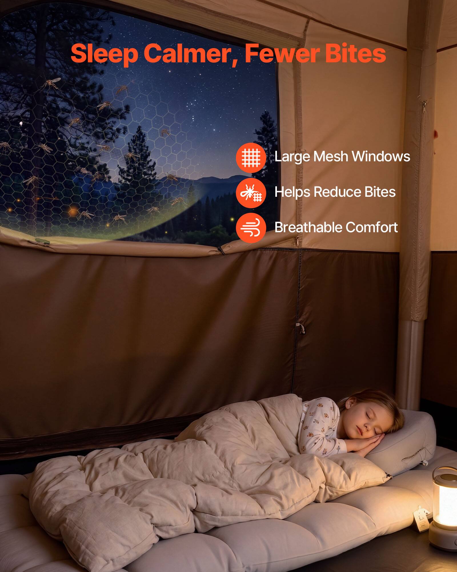 Sleep Calmer, Fewer Bites

- Large Mesh Windows
- Helps Reduce Bites
- Breathable Comfort