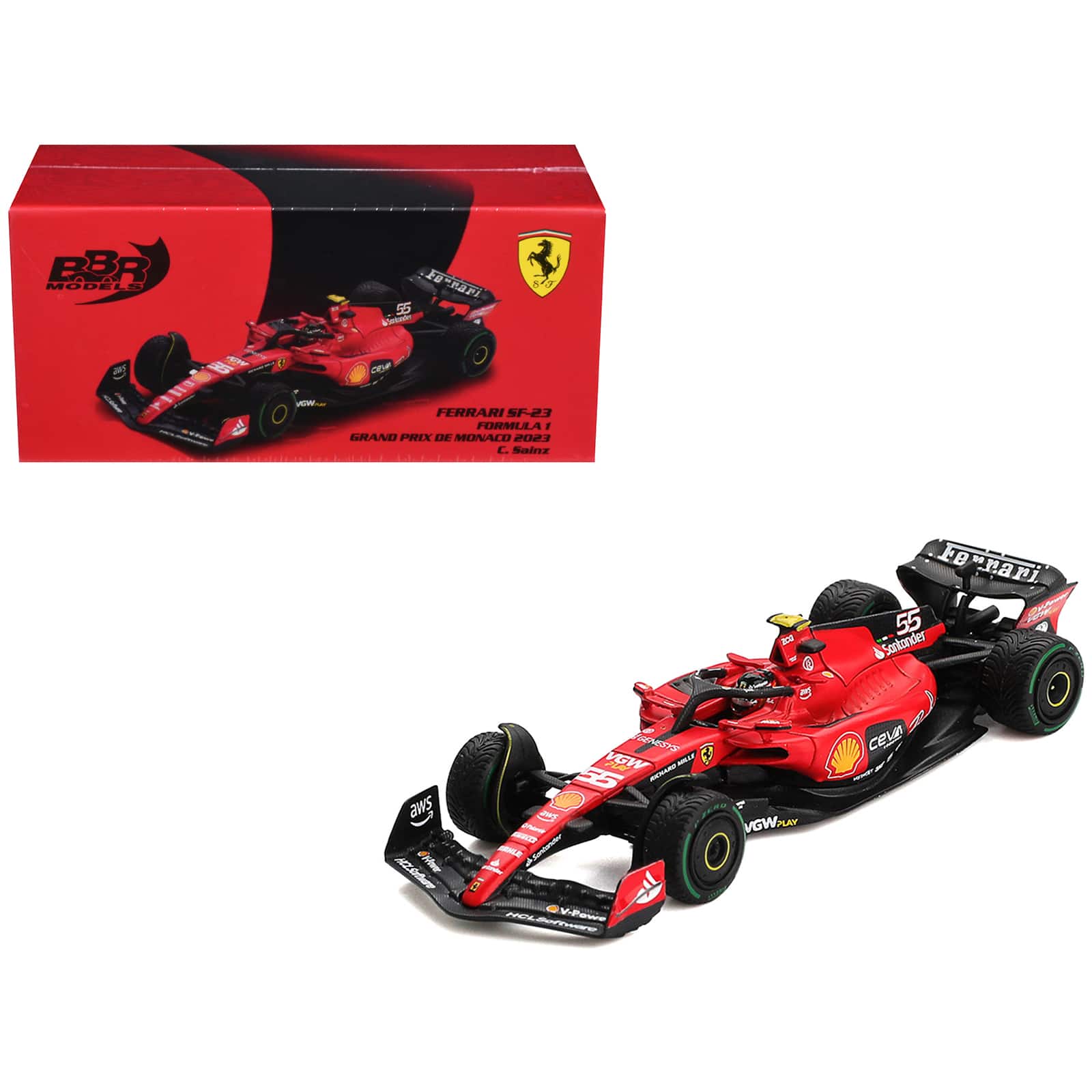 "Ferrari SF-23 #55 Carlos Sainz Formula One F1 ""Monaco GP"" (2023) 1/64 Diecast Model Car by BBR Models" price history on PriceWatchPro
