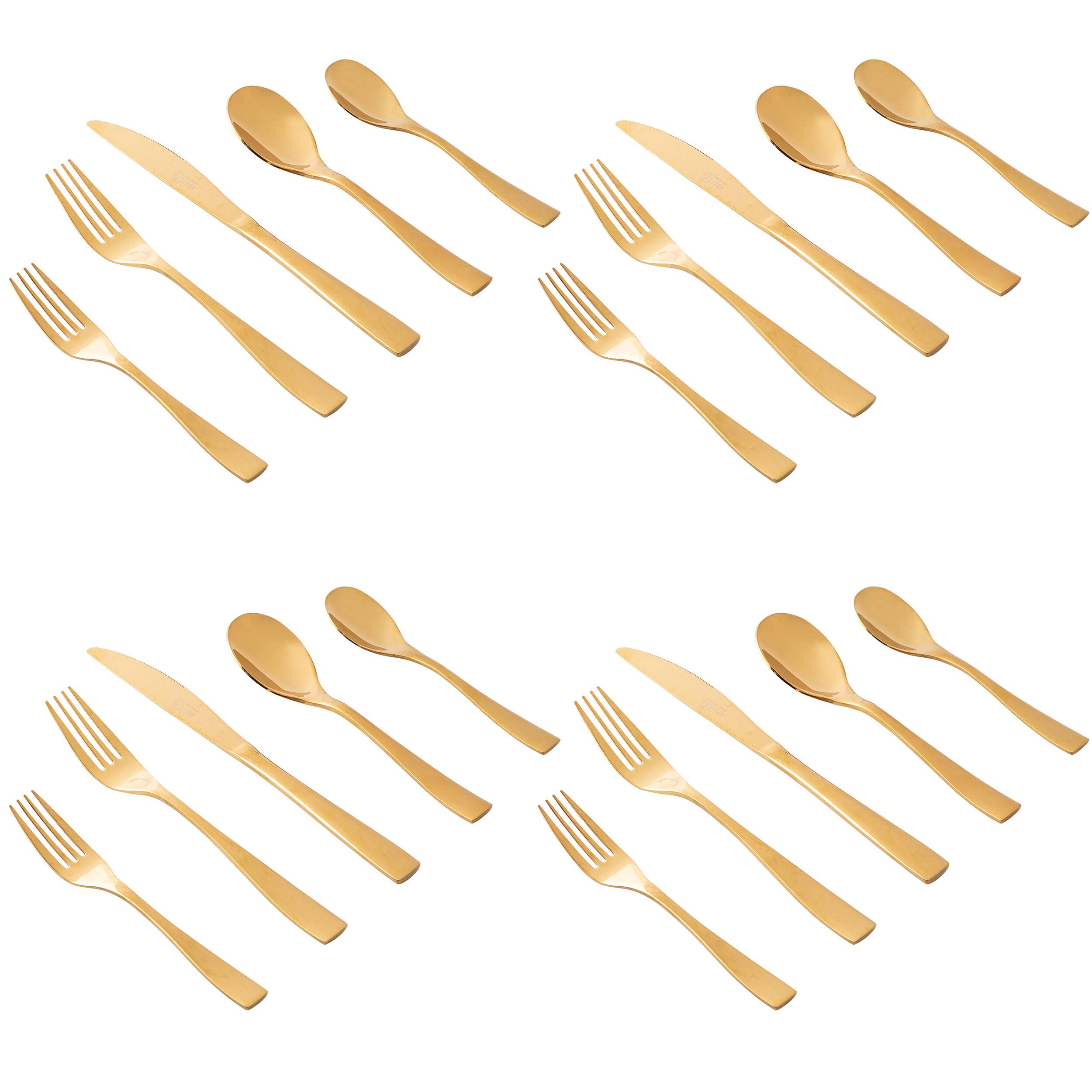 Alt View 2. Gibson - Gibson Elite Holland Road 20 Piece Gold Stainless Steel Flatware Set - Gold.