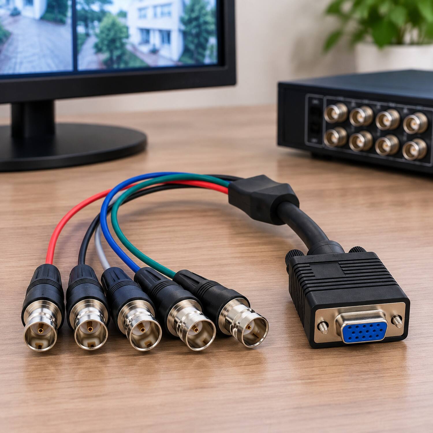 Left. Sanoxy - 1ft VGA HD15 Female to 5 BNC RGBHV Female Monitor Cable - Black.