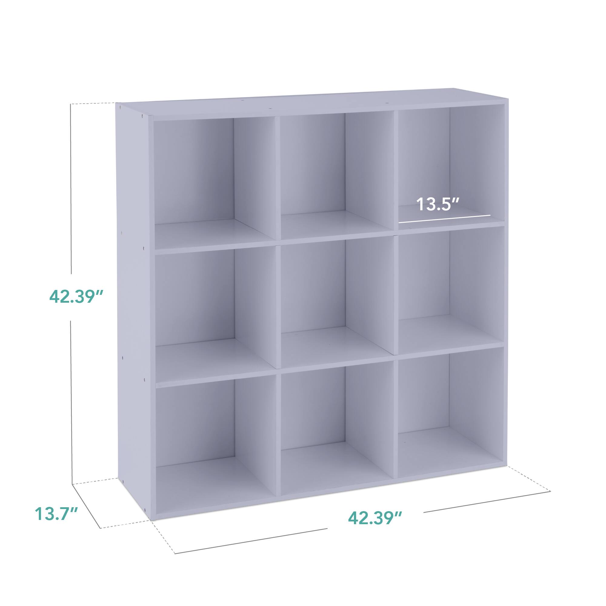 The dimensions of the shelf are:

- Height: 42.39"
- Width: 42.39"
- Depth: 13.7"