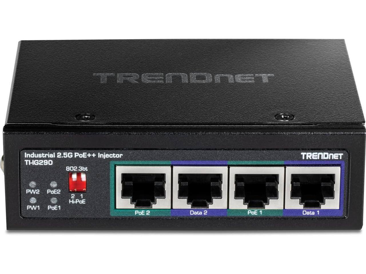 TRENDnet Industrial 2.5G PoE++ Injector THG290  
802.3bt  
PW2 PoE2  
PW1 PoE1  
Hi-PoE  
PoE 2 Data 2  
PoE 1 Data 1