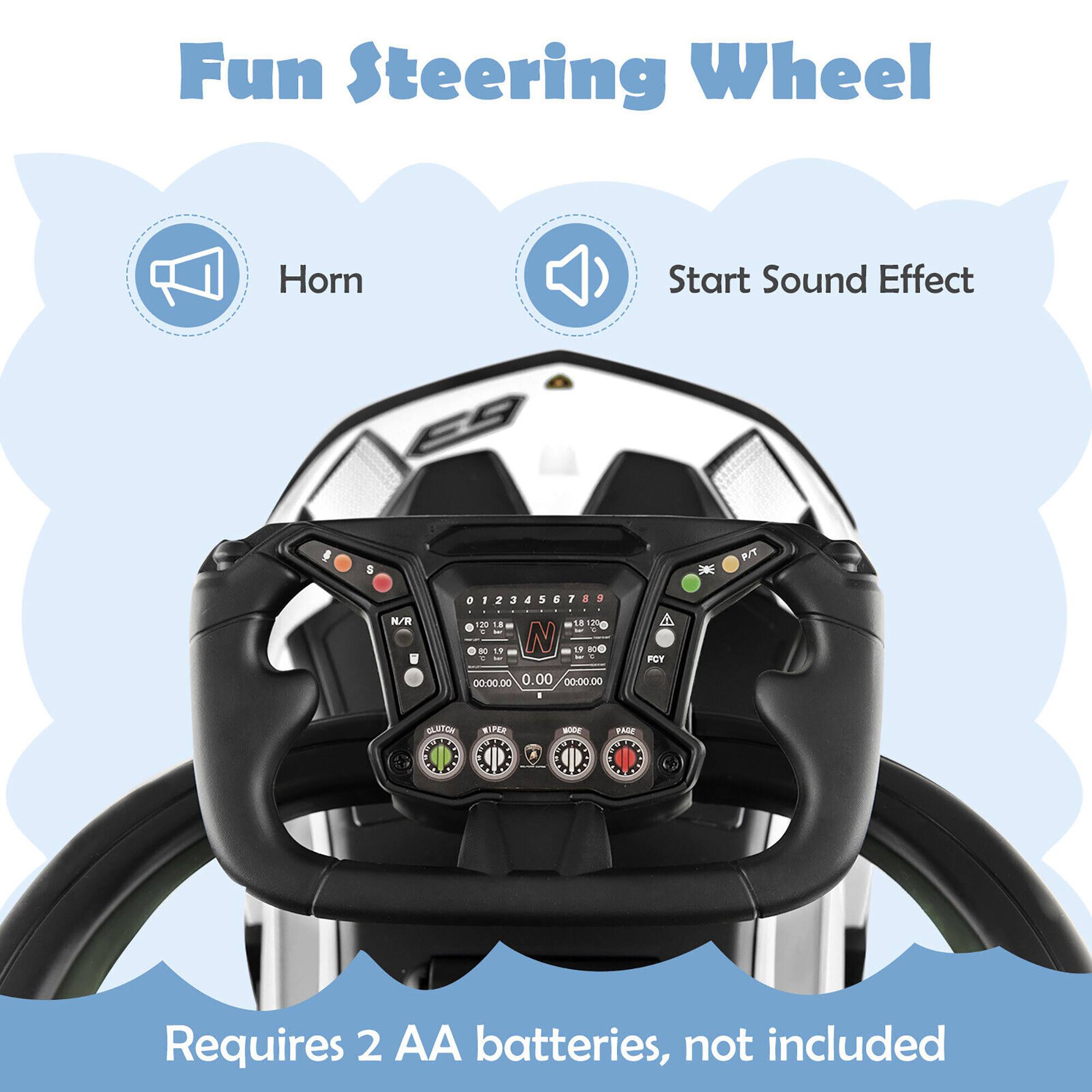 Fun Steering Wheel

- Horn
- Start Sound Effect

Requires 2 AA batteries, not included