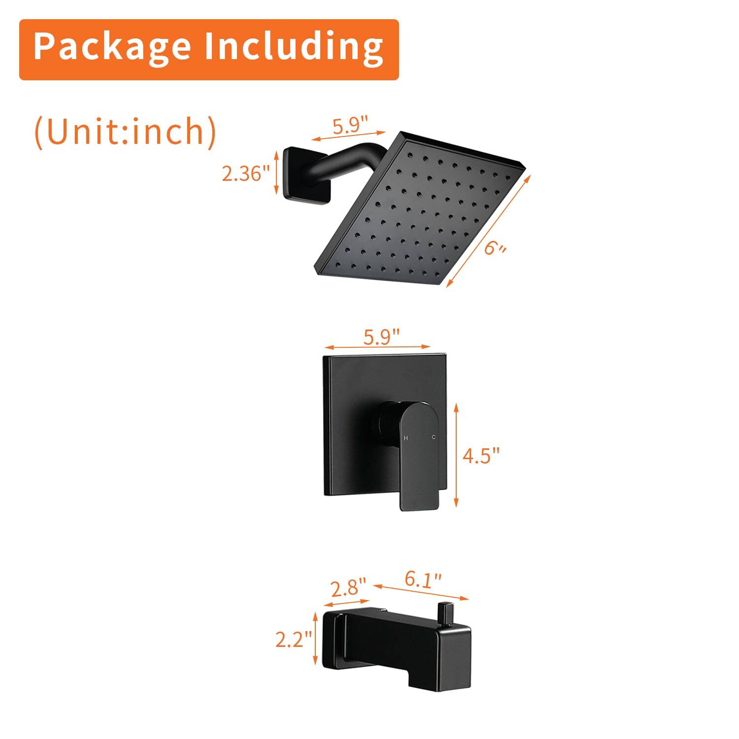 Package Including  
(Unit: inch)  
2.36" 5.9" 6" 5.9" 4.5" 2.8" 6.1" 2.2"