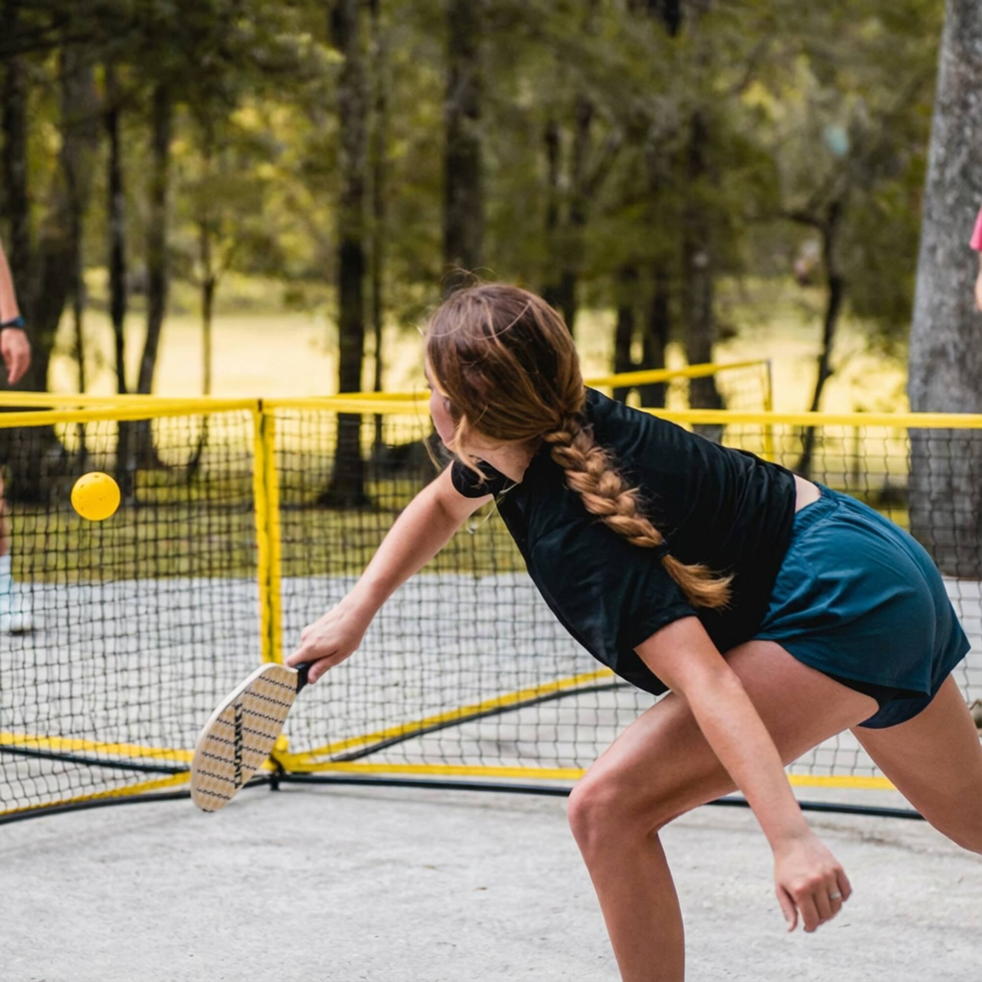 Alt View 3. CROSSNET - CROSSNET Pickleball Paddle with Fiberglass Face & Polymer Core, Cosmic Splatter - Black and Yellow.